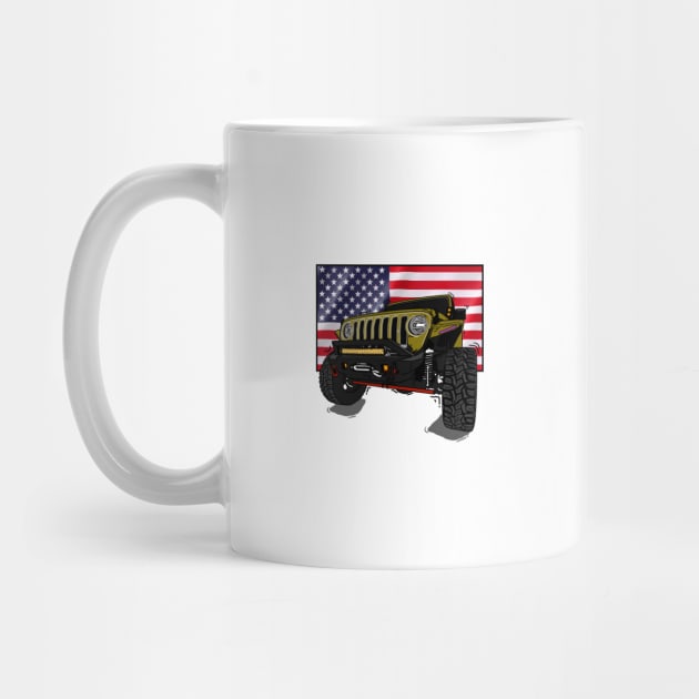 Jeep with American Flag - Harvest Tan Essential by 4x4 Sketch